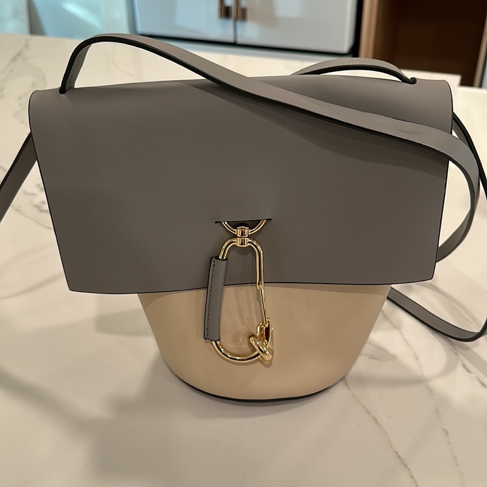 Zac Posen Belay Core Leather color block crossbody bag grey cream taupe